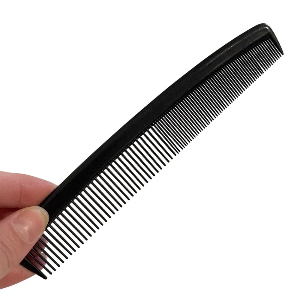 Vintage Black Plastic Hair Comb Made in USA Wide Purse Pocket Unbreakable
